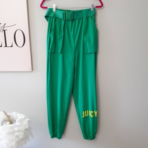 NWT Juicy Couture green belted elastic waist logo jogger track pants, S - Picture 6 of 7